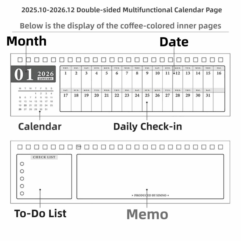 2026 Desktop Calendar 2026 Desktop Calendar Spiral Binding Checklist Planner School Stationery