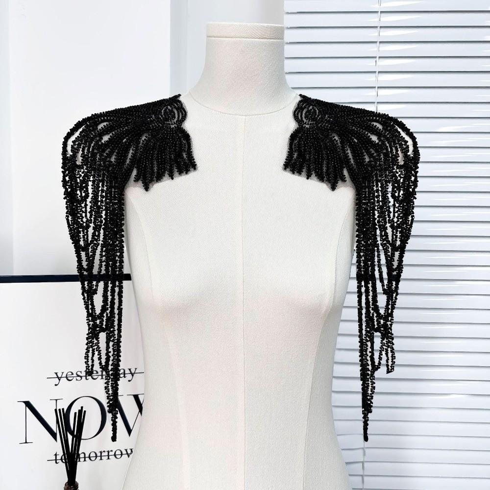 Uniform Sequins Bead Embroidery Studs Tassels Shoulder Patches Retro Beaded Shoulder Strap Stage Performances