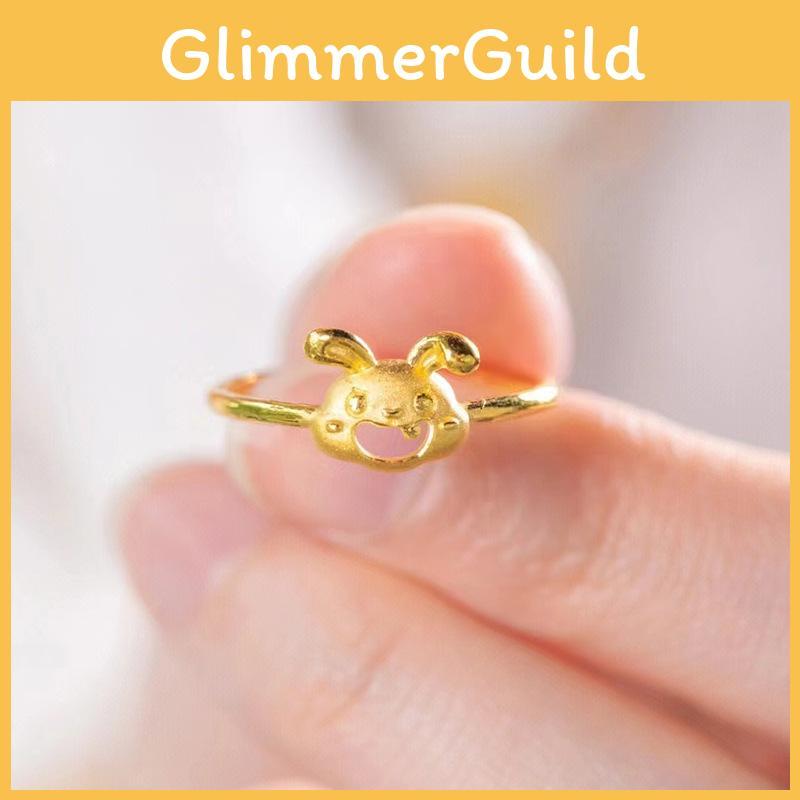 Gold Adjustable Cute Color Rabbit Ring With Adorable Smiling Face Women For