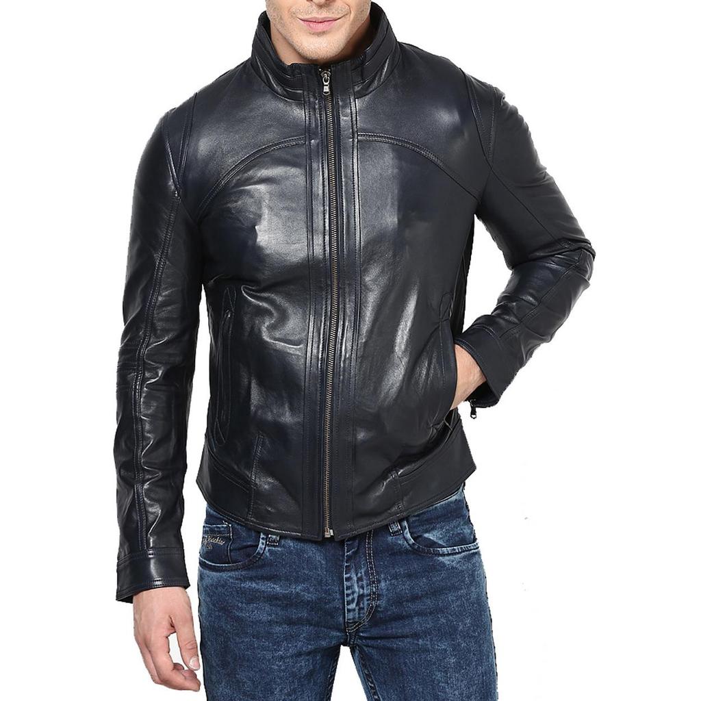SkinOutfit Men's Genuine Lambskin Black Leather Jacket Stylish Motorcycle Bomber Biker Outerwear MJ 144