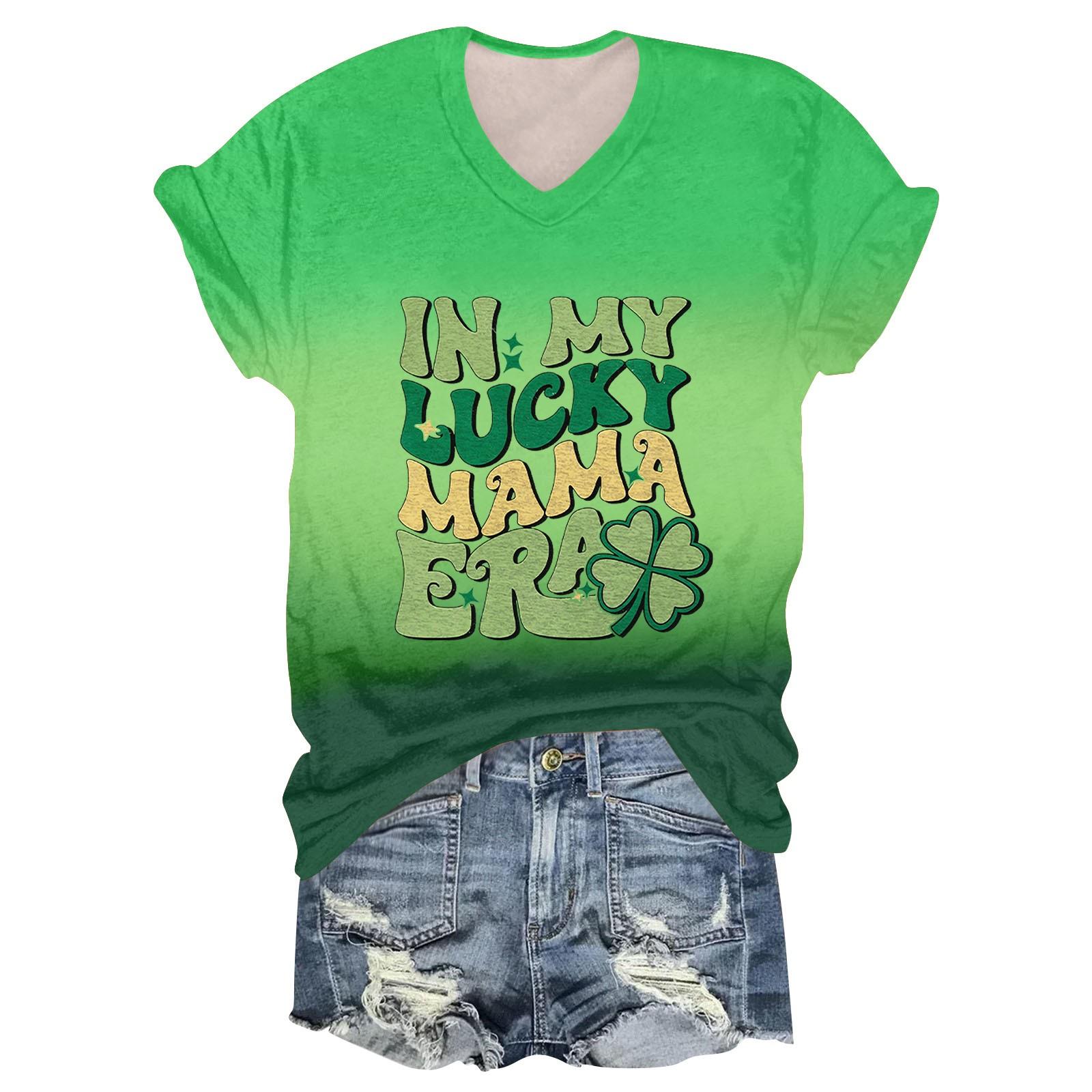 

Женская мода студенческая футболка с короткими рукавами и V-образным вырезом ко Дню Патрика XXXL жёлтый