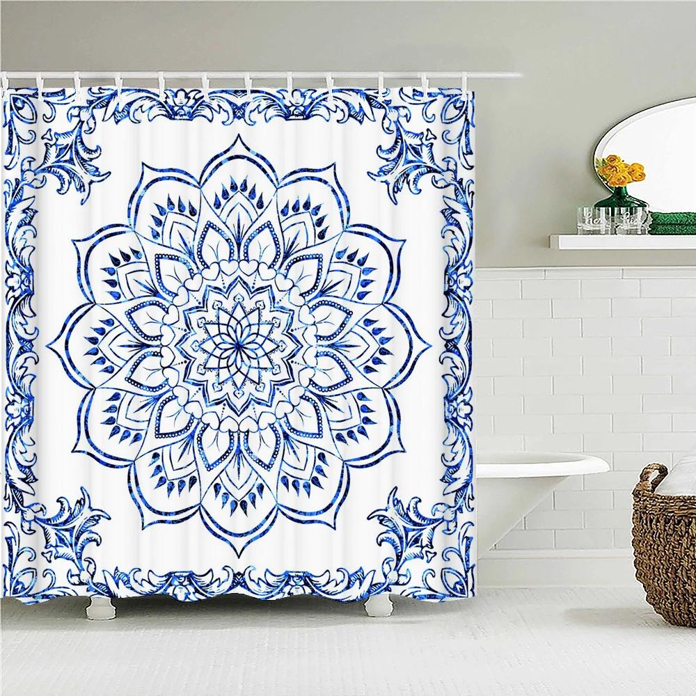 Bohemian Style Shower Curtains Mandala Boho Flowers and Plants Printing Bathroom Curtains Waterproof Polyester Bath Curtain