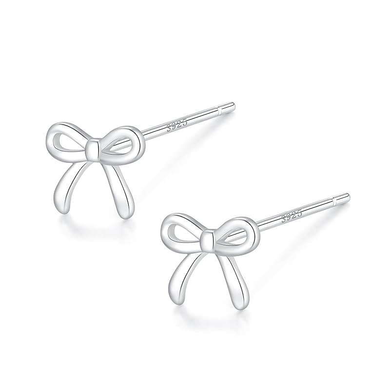 

earrings silver 925 Silver925 Compatible with metal allergies ribbon Ribbon delicate simple Modest pink gold (Silver)