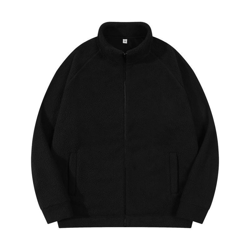 

2026 Autumn And Winter New Polar Fleece Jacket Plus Velvet Thickened Solid Color Stand-up Collar Sweater Cardigan Jacket For Men XXL чорний