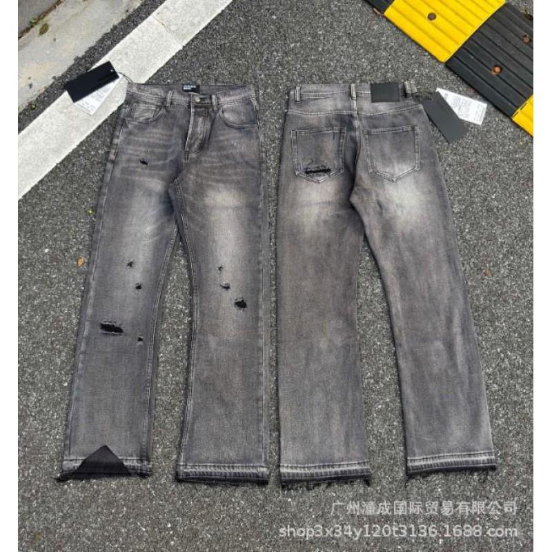 Herren Damen High Street Used Denim Jeans Mit Stickerei-Patch Gerader Schnitt Wasser gewaschen Schlanke Schlaghosen