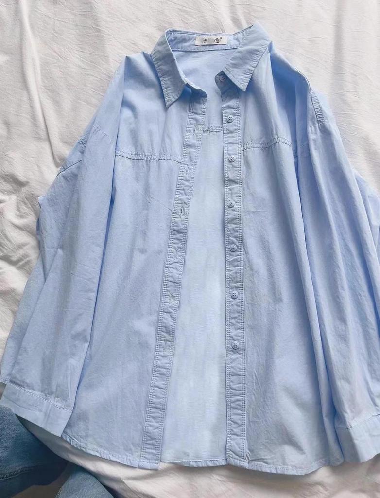 Blue Pure Cotton Women's Shirt, Unique Loose Commuter Design for Early Spring & Autumn 2026.