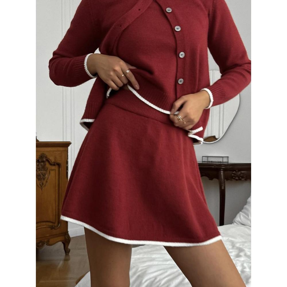 Hirsionsan Elegant Soft Vintage Women Suits 3 Pieces Skirt Sets Cardigan Short Sleeve Sweater & Mini Skirt Knitted TrackSuit