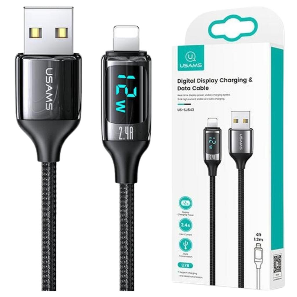 Usams Kabel Pleciony U78 Lightning 1.2Mled 2.4A Fast Charging Czarny/Black Sj543Usb01 (Us-Sj543)