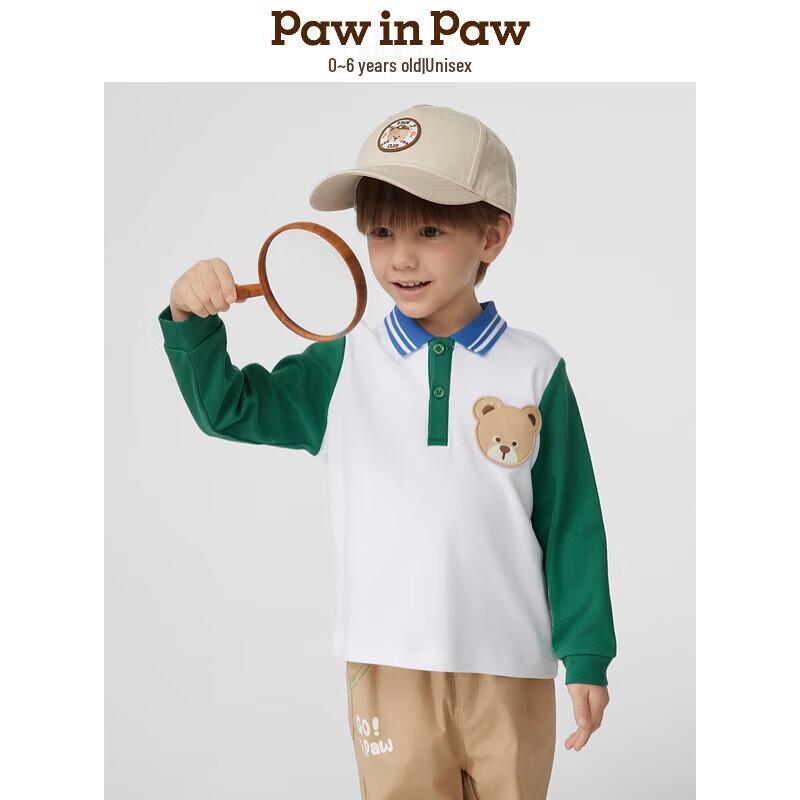 PawinPaw Bear Cotton Unisex Color-Block Long-Sleeve T-shirt 90