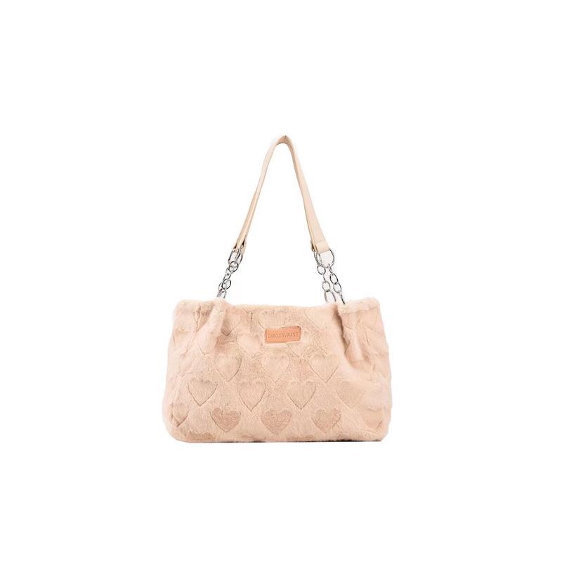 Women's Large Capacity Plush Tote: Autumn/Winter Japanese Korean Style, Casual Commuting Fur Shoulder Bag