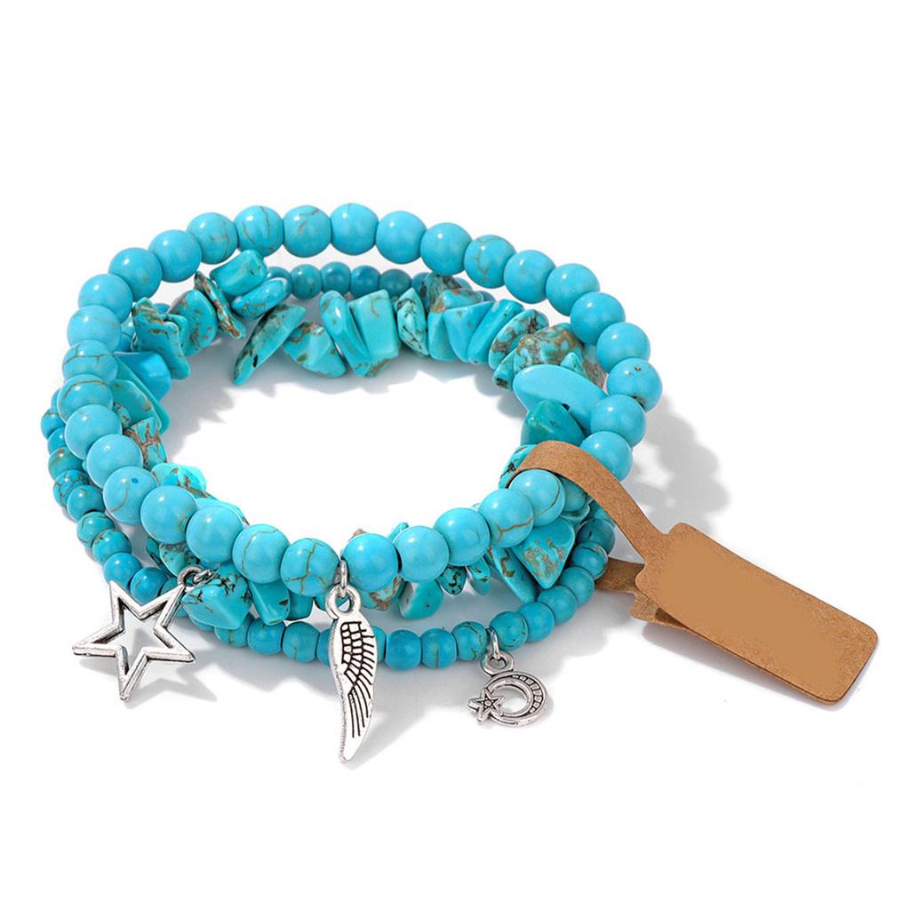 3x Fashionable Star And Moon Pendant Bracelets Set Beaded Wrist Band For Ladies Made Of High Quality Crystal Alloy