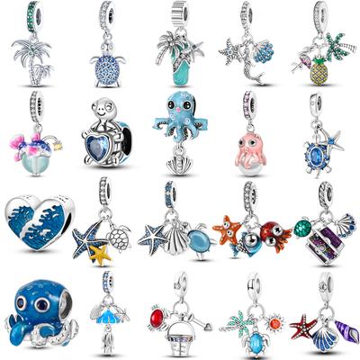Ocean Series Charms Copper Plated Turtle Starfish Octopus Charms Beads Pendants Fit Original Bracelet Diy Jewelry Making
