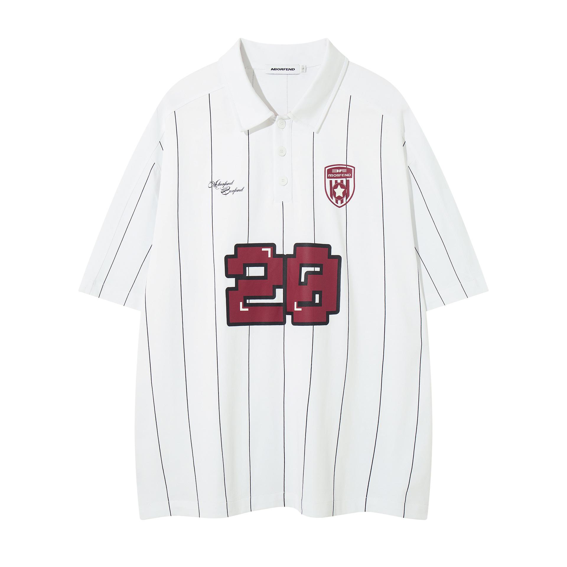 Summer striped T-shirt, American vintage sporty polo shirt, lapel short-sleeve for men S