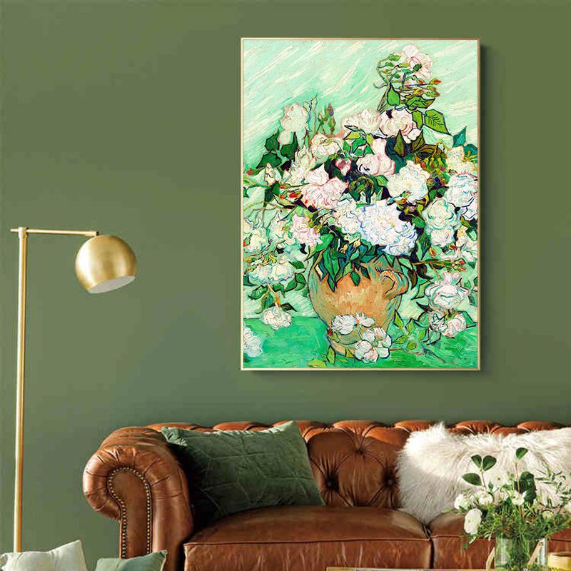 Impressionist Vincent Van Gogh Bouquet Sunflowers In Vase Poster Canvas Painting Abstract Roses Wall Art Room Home Decoration