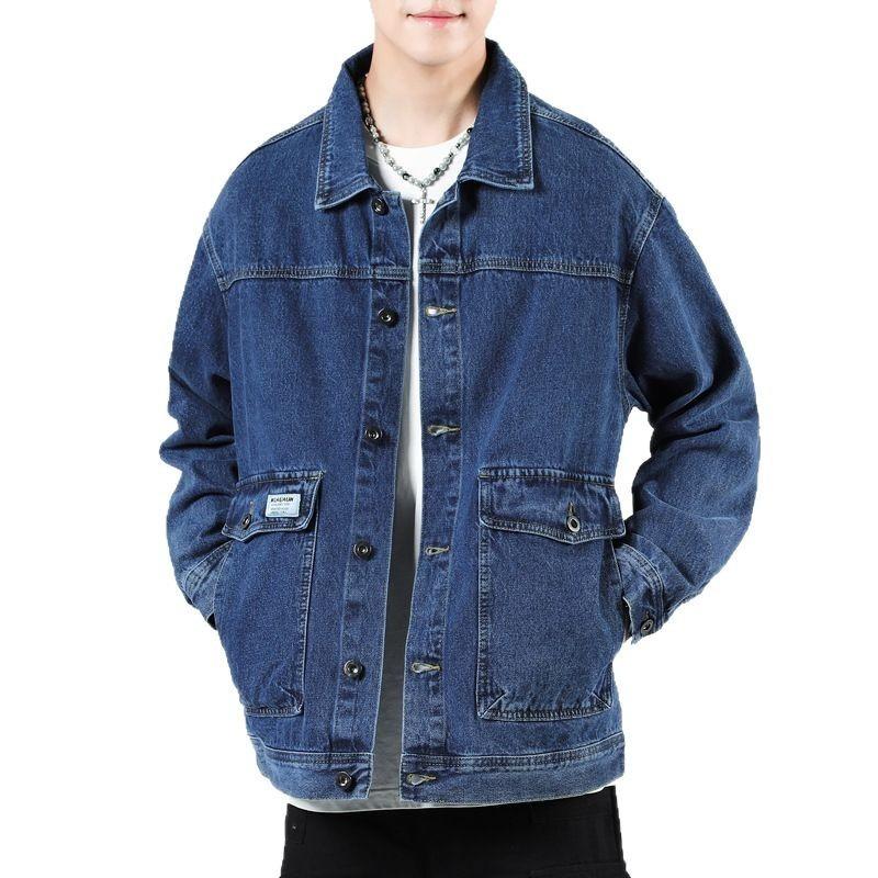 Frühling und Herbst Neue Herren Jeansjacke Lässig Locker Teenager Handsome Denim Cargo Jacke Revers