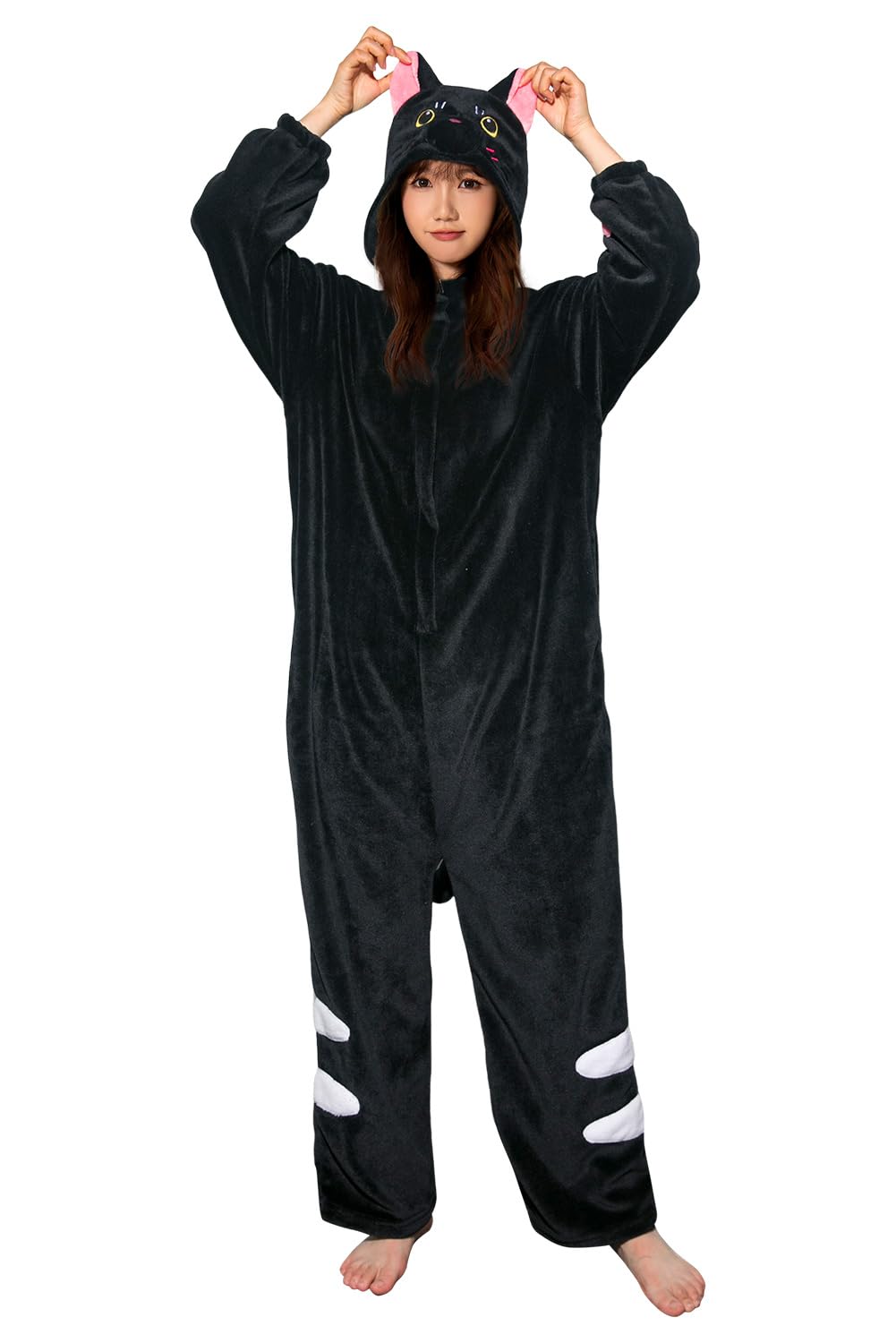 

OLAOLA Кигуруми Черный Кот Мягкий Животный Пушистый Зимний Защита от Холода Размеры Пижама, Милый, Взрослый, Костюм, Пижама, Фланель, Унисекс, Теплый, чёрный