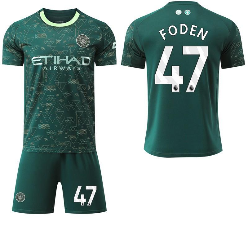 2025-26 Manchester City Tři Venkovní Zelená 47 Fudendoku Fotbalový Dres Trávový Dres Ne. 9 Harland Set