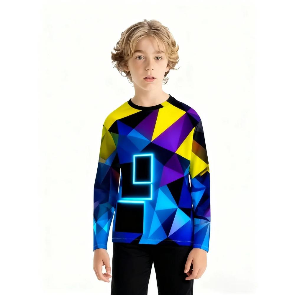 

Geometry Children s 3D Digital Printed Boys Fashionable and Comfortable Round Neck Long Sleeved T-shirt 170 жёлтый