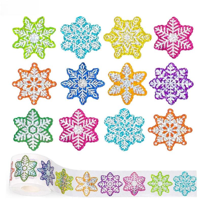 500Pcs Party Christmas Gift Wrapping Label Children Scrapbook Stationery Decals Laser Christmas Snow Stickers