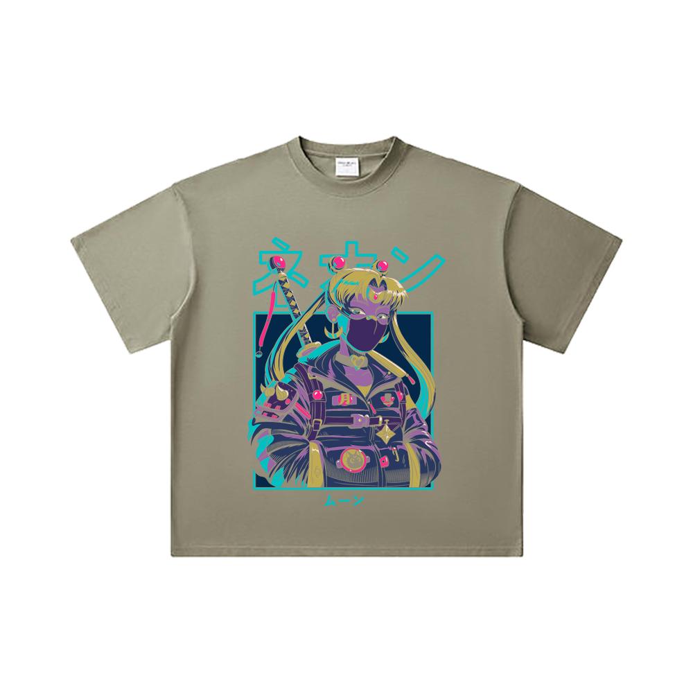 260 GSM Double Yarn 32 Count 100% Cotton Sailor Moon V11 Cyberpunk Print Unisex Heavy Cotton T Shirt