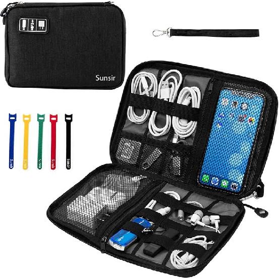 Travel Cable Organizer Bag Waterproof Portable Electronic Accessories Organizer for USB Cable Cord Phone Charger Headset Wire SD Card with 5pcs Cable