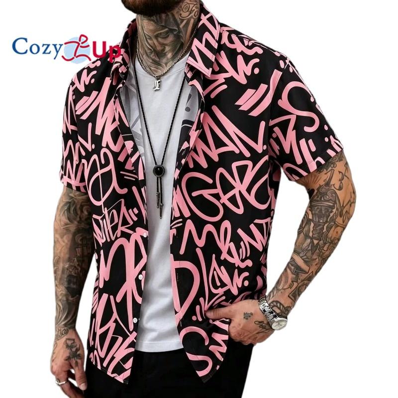 Casual Men's Letter Graffiti Print Short Sleeve Shirt