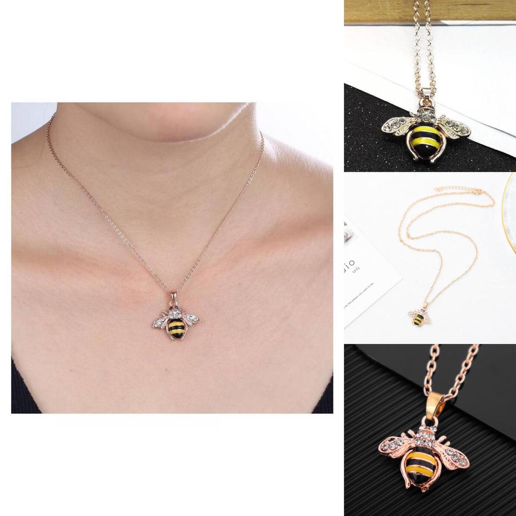 Stunning European And American Style Bee Necklace With Brilliant Rhinestones And Adjustable Chain Length