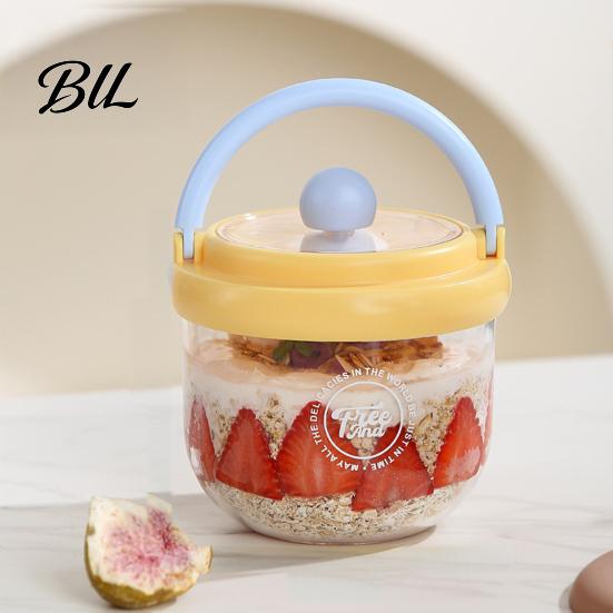 Leak-proof Salad Bowl Portable with Built-In Fork & Lid 600ml Double-Layer Plastic Jar Odorless Fruit for Overnight Oats Meal Prep Snack Container Gym