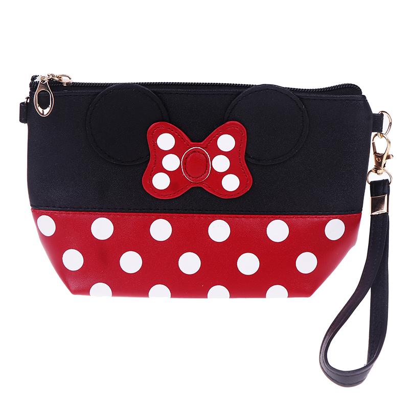 

Pu Cosmetic Bag Cartoon Bow Makeup Case Women Zipper Hand Holding Make Up Handbag Organizer Travel Toiletry Wash Bags чёрный