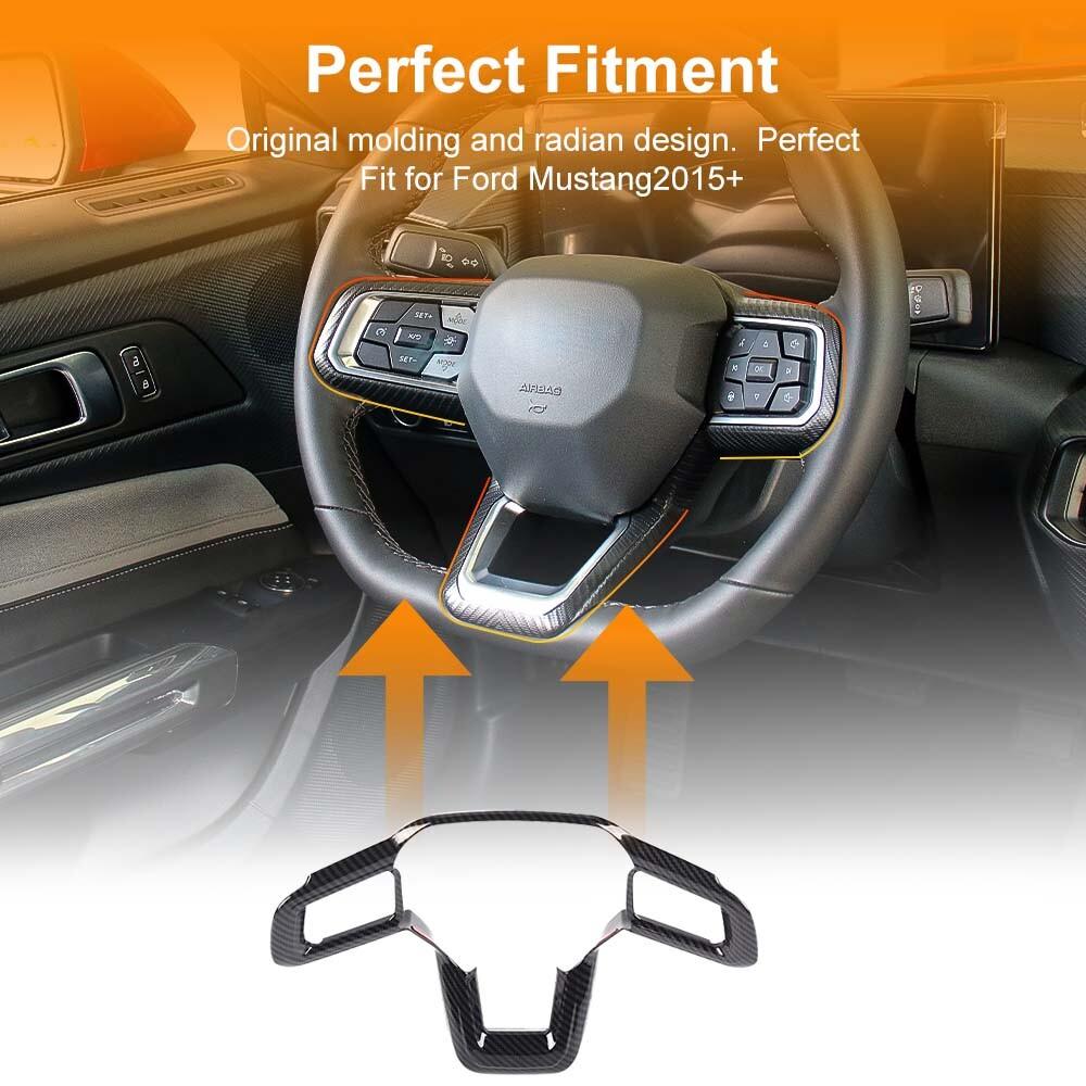 Carbon Fiber Interior Steering Wheel Trim Cover Replacement For Ford Mustang 24+