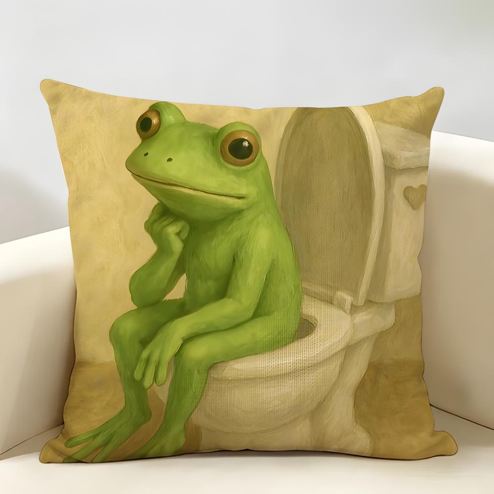 Funny Animal Friends Gift Design Cushion Cover Natural Linen Organic Fabric DoubleSided Printing Room Sofa Decor Pillow Case