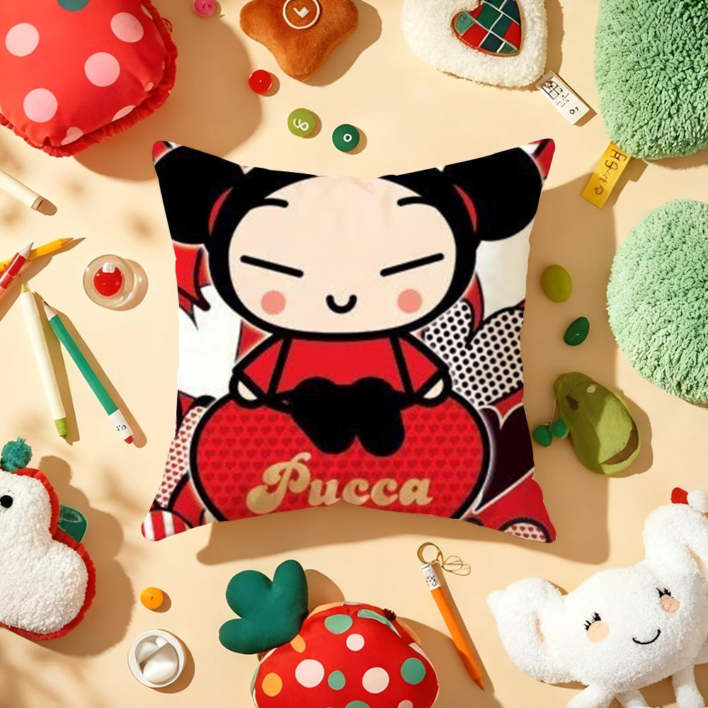 Fashion Cute Cartoon PPucca Cushion Cover Plush Fabric Soft DoubleSided Printed Sofa Warm Winter Home Gift Pillow Cover