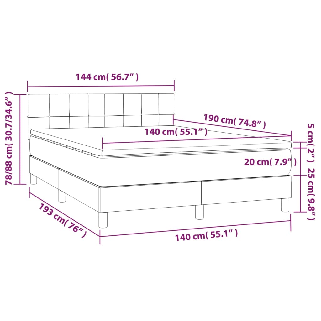Vidaxl Continental Bed With Mattress, Cream, 140X190 Cm, Fabric