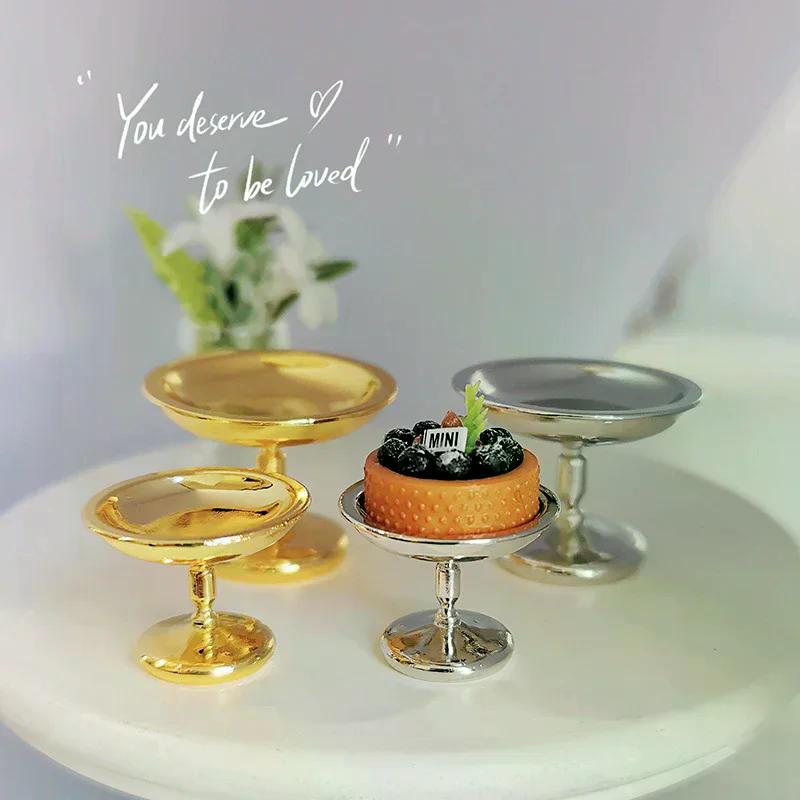1Pc Dollhouse Miniature Metal Fruit Snack Tray Model Cake Dim Sum Tray Funiture Accessories For Doll House Decor Toys Gift