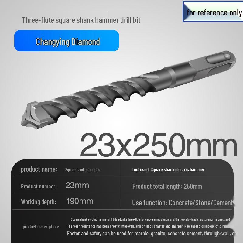Three-Flute Round & Square Shank Drill Bit for Concrete, Cement, Rebar, Stone, Granite, Marble.