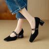 Fashion NEW Spring/Autumn Women Pumps Square Toe Chunky Heel Shoes Sheep Suede Leather Shoes for Women Slip-on Metal Buckle Strap Shoes