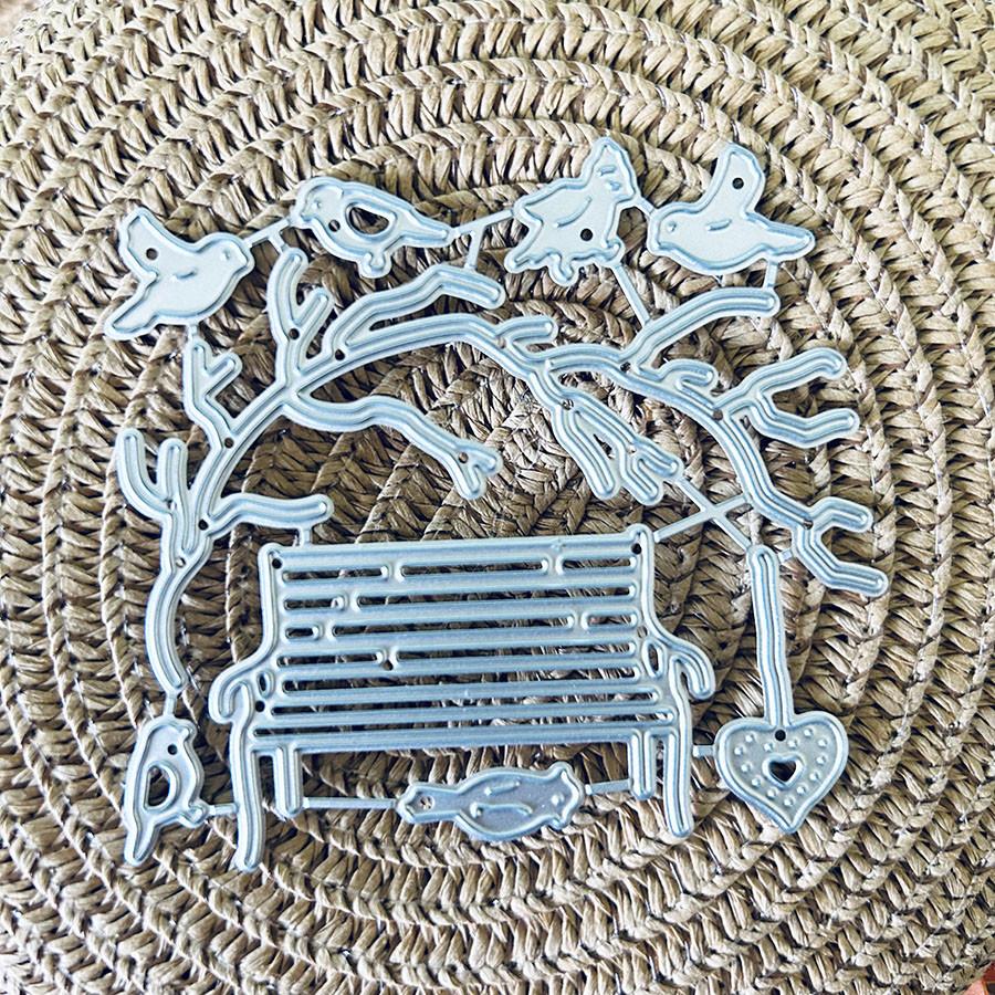 Vögel auf den Ästen Parkbank Metall Schneidformen Schablone für DIY Scrapbooking Fotoalbum Prägepapier Karten Basteln Stanzteile