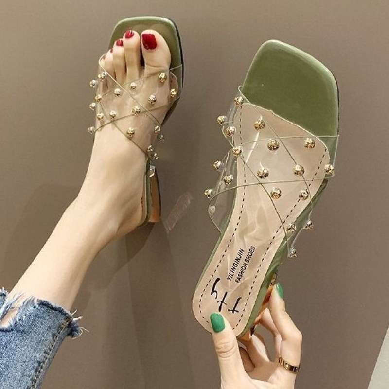 Size 35-43, Large Size Women's Shoes Slippers Women's Summer Wear Thick Heel Transparent Cool Slippers 41 Fashionable Low Heel One-word Drag 42