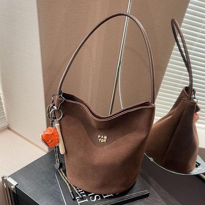 Suede Handbag Bag Women'S Shoulder Bag Large Capacity Underarm Bag Bucket Bag