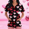 Women's Fashion Short-Sleeve Valentine's Day Print V-Neck Pocket Workwear Top