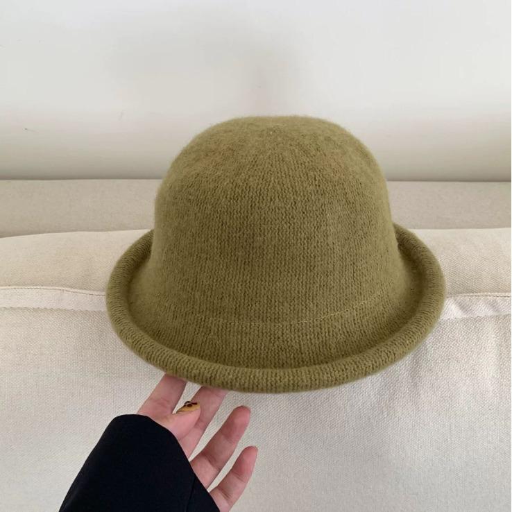 

Solid Wool Bucket Hat Women 2025, Winter Rolled Brim Fisherman Hat, Vintage Elegant Cloche M 56-58cm блідо-зелений колір