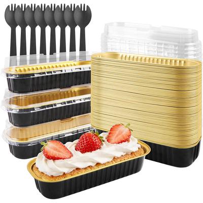 Mini Cake Pans with Lids and Spoons 200ml Non-Stick Foil Baking Pans Tins Reusable Aluminum Foil Loaf Pans for Home