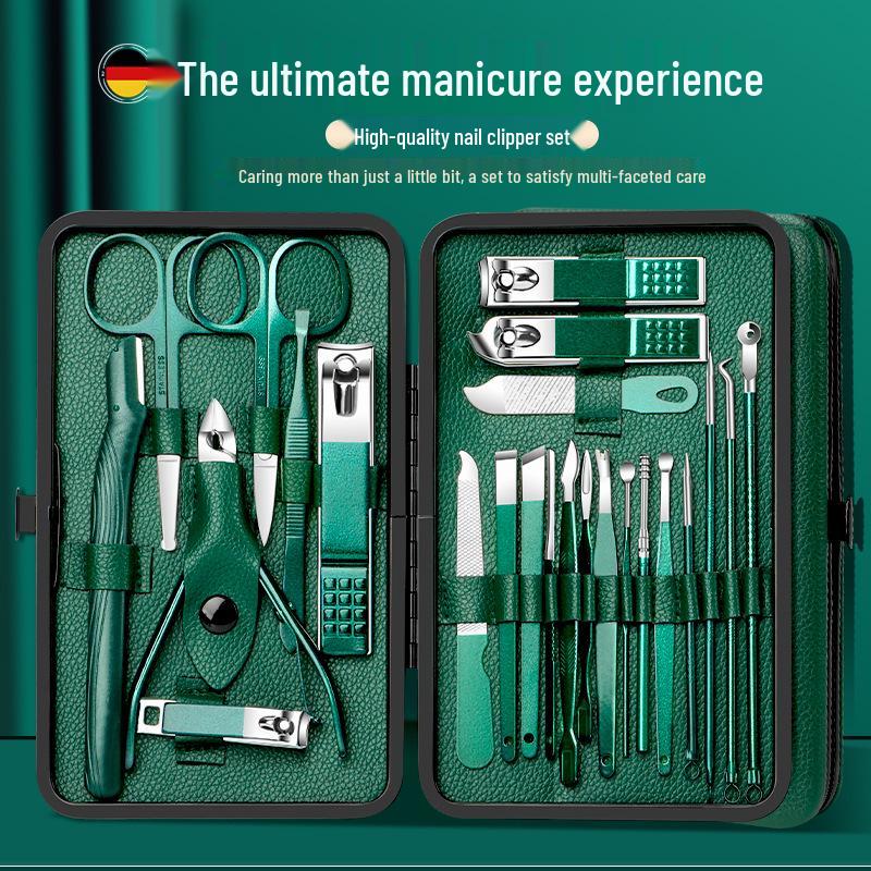 24-Piece Professional Dark Green Manicure Set with Nail Clippers & Scissors