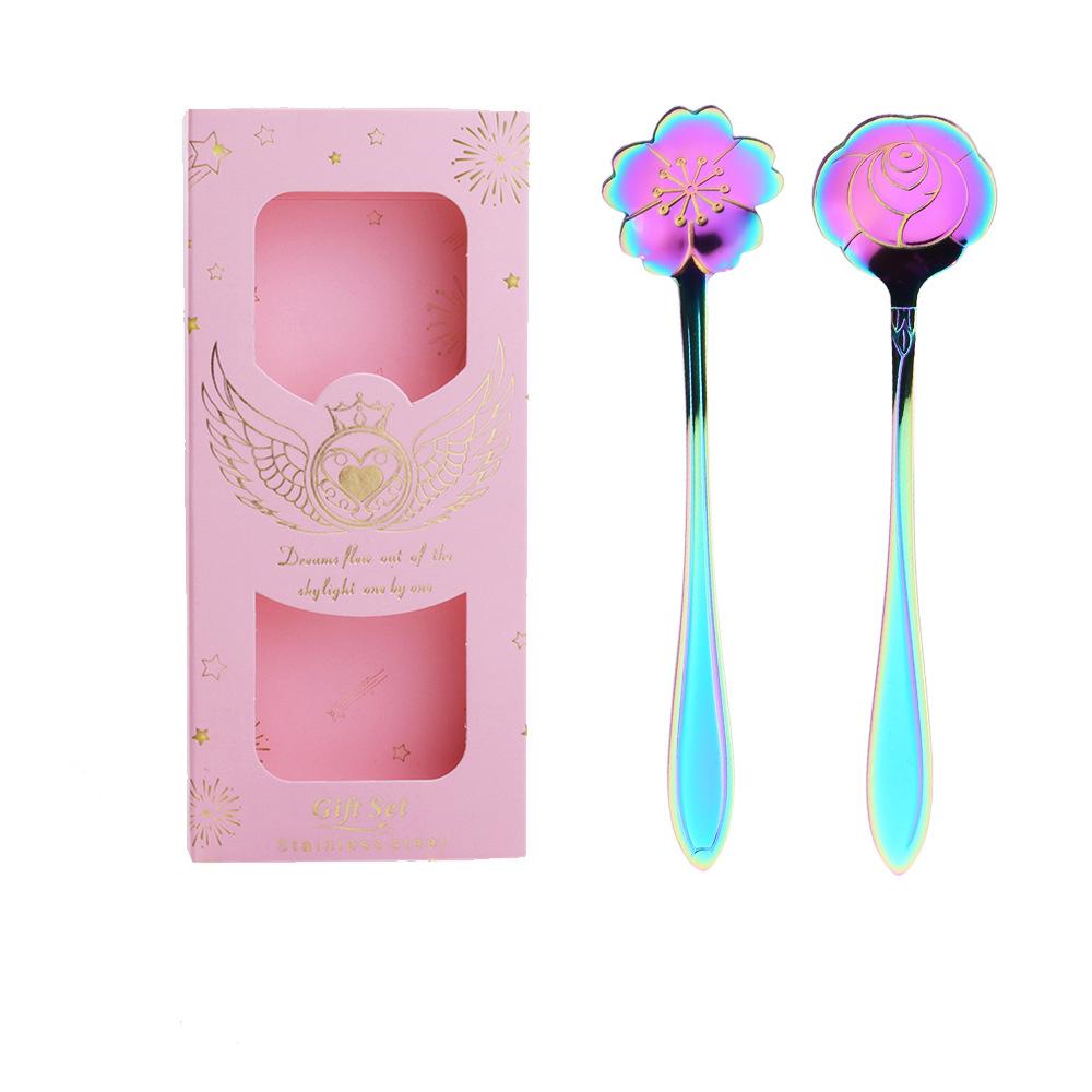 HANYANG Cutlery Set Small Spoon Gift Set Cherry Blossom Spoon Gift Set Rose Leaf Spoon Fruit Fork Gift Set