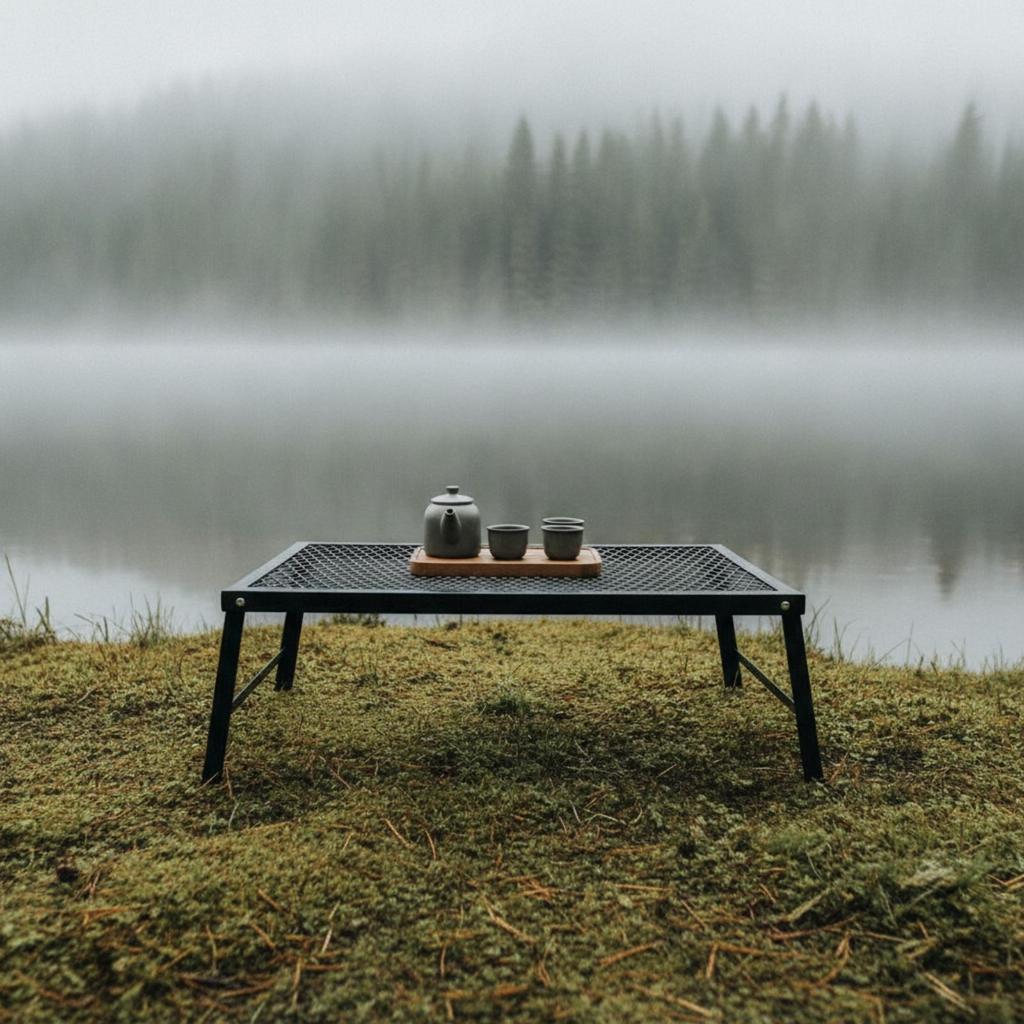 Outdoor Table with Metal Mesh Top Foldable for Backyard