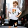 Boys 2 Piece Scooter Themed Printed T-shirt Outfit, Short Sleeve T-Shirt and Shorts Set for Kids Age 5-14,Black and White Sporty Casual Summer Clothes