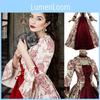 Sleeved Long Printed Court Evening Dress Large Trumpet Sleeves Stage Costume