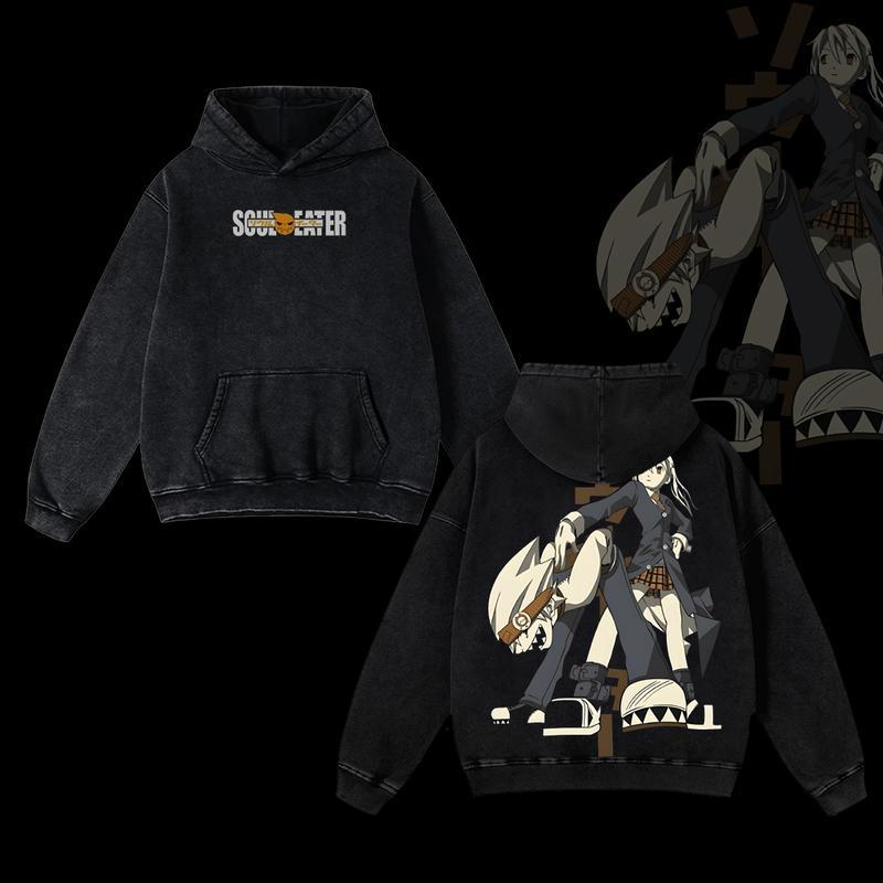 Soul Eater Anime Clothing Death The Kid Graphic Hooded Men Women Cotton Hoodies Retro Washed Sweatshirt Harajuku Male Streetwear