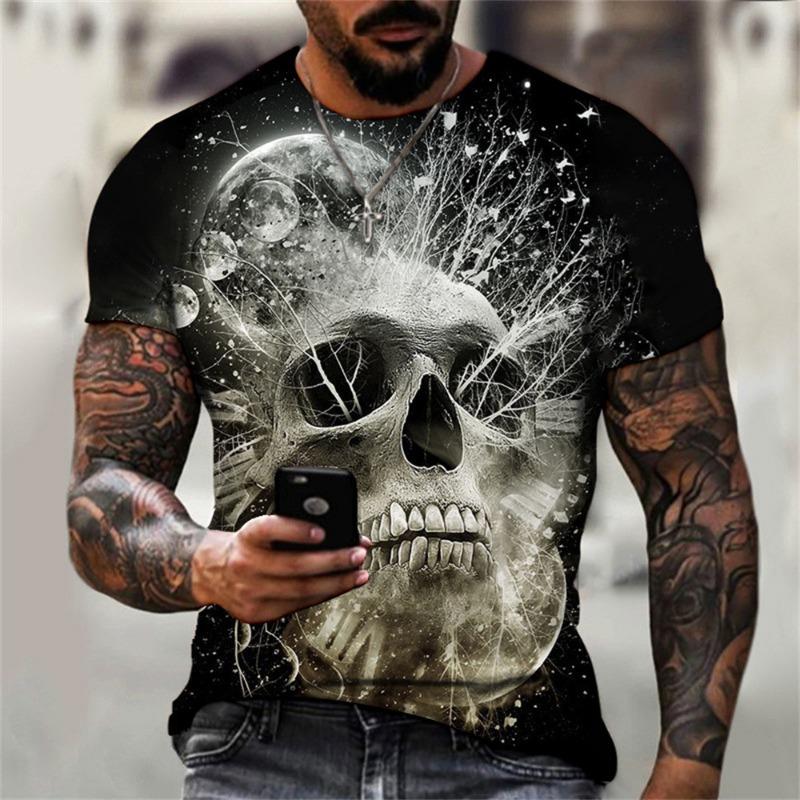 

Summer Short Sleeved Casual 3D Digital Printed Skull Loose Comfortable Round Neck Short Sleeved T-shirt 6XL