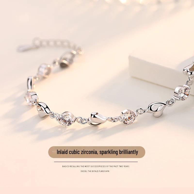 Min Yue S925 Sterling Silver Zircon Heart Bracelet - Women's Elegant Fashion Jewelry for Qixi Valentine's Day